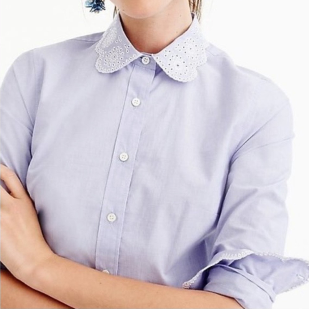J.Crew Light Blue Button-Up Shirt with Eyelet Trim Collar